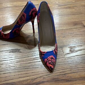 J. Crew Blue and Pink Floral Heels